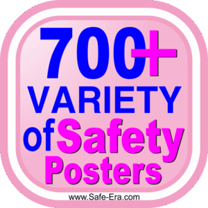 Pink color round corner square box, text written - 700 + variety of safety posters, in the bottom text written in black - website domain - www.safe-era.com