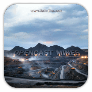 A vast open-pit mine with large excavators and trucks. The words "OPENCAST MINES" are formed from the rock and earth on the mountains above, lit up from below.