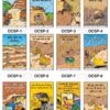 Safe-Era coal mines open cast safety posters collection (codes OCSP-1 to 12). A 12-poster collage featuring essential mining safety topics in Hindi, including haul road safety, preventing OB heap accidents, landslide awareness, and crane operations.
