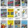 Safe-Era underground coal mining safety posters collage (codes UGSP-13 to 24). This set focuses on essential underground workplace safety measures, including post-blasting dressing, conveyor belt safety, proper drilling procedures, and preventing slips and trips.