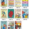 Safe-Era industrial fire safety posters collage (codes FSP-13 to 23). This collection covers critical fire prevention and response topics in English and Hindi, such as avoiding smoking near fire hazards, personal safety protocols during fires, the 'Stop, Drop, and Roll' technique, and fire extinguisher handling.