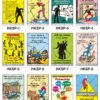 Safe-Era Housekeeping Safety poster collection (HKSP-1 to 12) featuring a collage of 12 bilingual (Hindi & English) posters. Topics include: general housekeeping best practices, correlation between cleanliness and accident reduction, floor maintenance (clean and dry), exposure of poor housekeeping, clear exit path requirements, hazards of messy floors, workstation organization, 5S housekeeping tips, and the importance of maintaining clear aisles for safety.