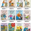Safe-Era Machine Guarding Safety poster collection (MGSP-1 to 12) featuring a collage of 12 bilingual (Hindi & English) posters focused on equipment safety. Topics include: mandatory machine guarding, verifying guard placement before operation, hazard awareness regarding unexpected accidents, risks of loose clothing near unguarded machines, the importance of attentiveness, and operator training procedures.