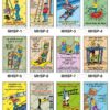 Safe-Era Material Handling Safety poster collection (MHSP-1 to 12) featuring a collage of 12 bilingual (Hindi & English) posters. Topics include: using chain blocks for heavy objects, avoiding mobile phone distractions, immediate reporting of faulty equipment, maintaining a firm grip, correct handling methods, risks of overloading, staying alert for unexpected hazards, improving efficiency through proper positioning, and emphasizing that procedural compliance is mandatory for safety.