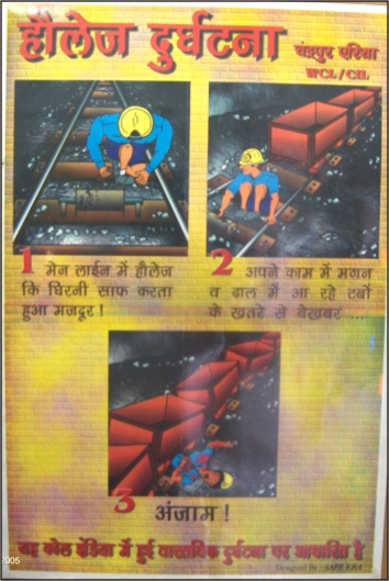 Underground mine haulage track safety poster based on actual accident data