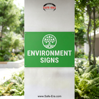 Safe-Era Environment Signs category link. Green signboard featuring a tree symbol placed in a natural, green outdoor setting.