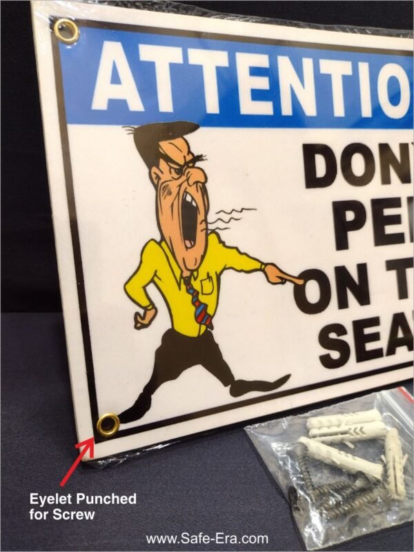 safe-era's "dont pee on the seat" safety signs with 8x6 inches size , closeup image