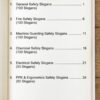 Table of contents index page of Safe-Era 500 Safety Slogans E-Book showing General, Fire, Chemical, Electrical, Machine Guarding and PPE categories
